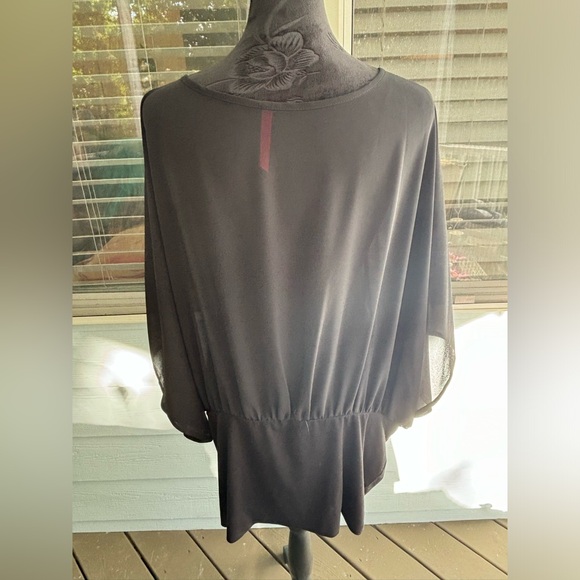 Ruby Ribbon black flowing sheer top attached to fitted knit waist band plus size - Picture 3 of 4